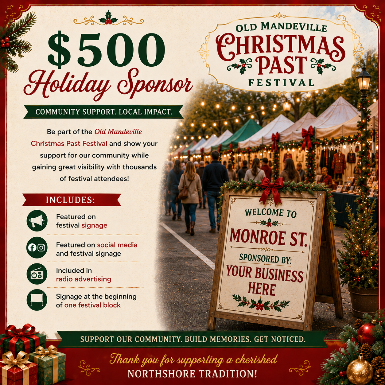 🎄 $500 Holiday Sponsor – Festival Block Sponsor